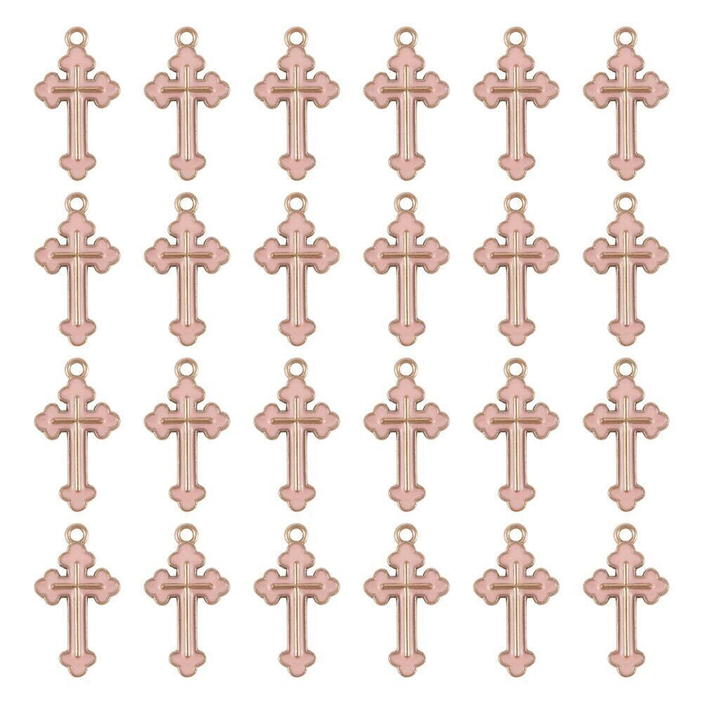 7892 100pcs Alloy Enamel Cross Pendant Charms Misty Rose Metal Tiny
